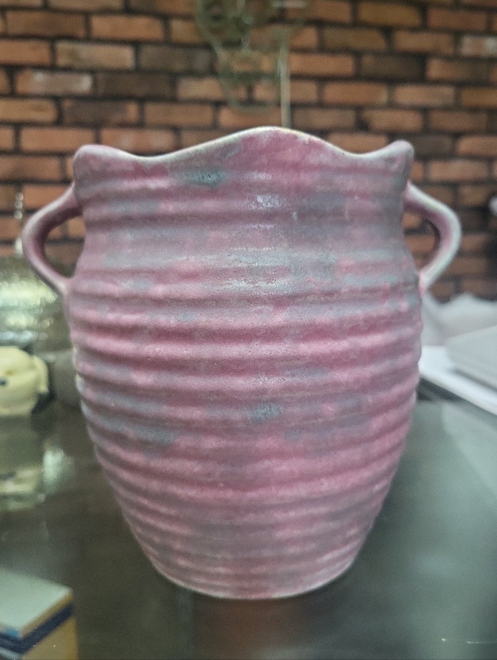 Vtg Burley Winter Purple Mottled PotteryVase